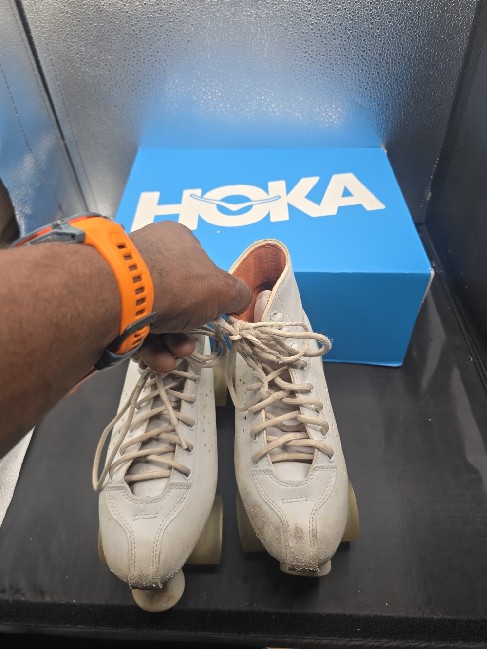 Hoka Kids Cream Lace-Up Roller Skate Style Sneakers